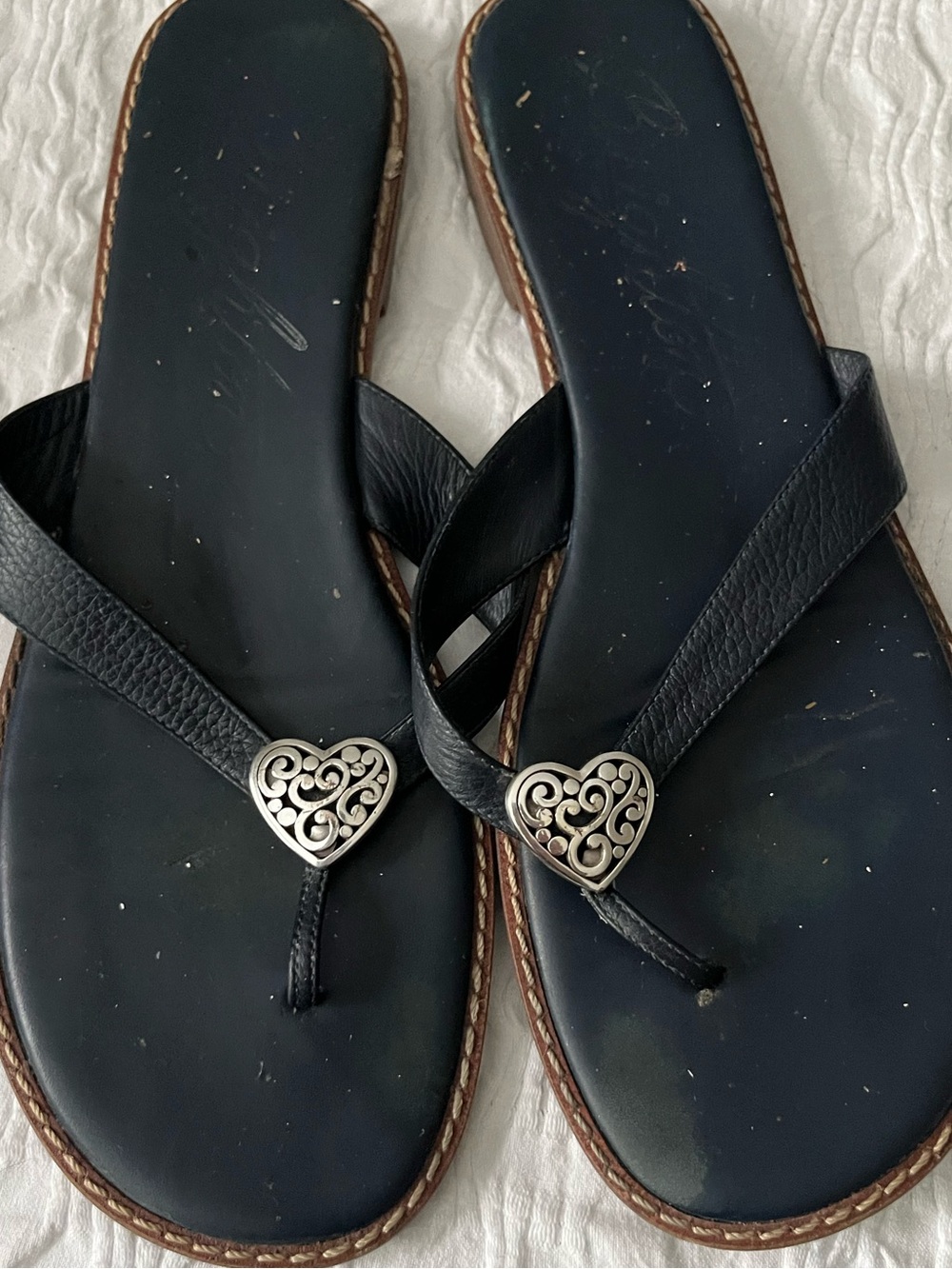Brighton Black Heart-Accent Leather Thong Sandals - Women's